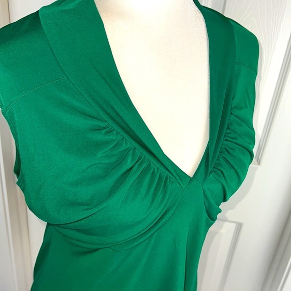 AB Studio Green Short Sleeve Babydoll Y2K Plunge Neck Business Casual Blouse - Picture 5 of 7